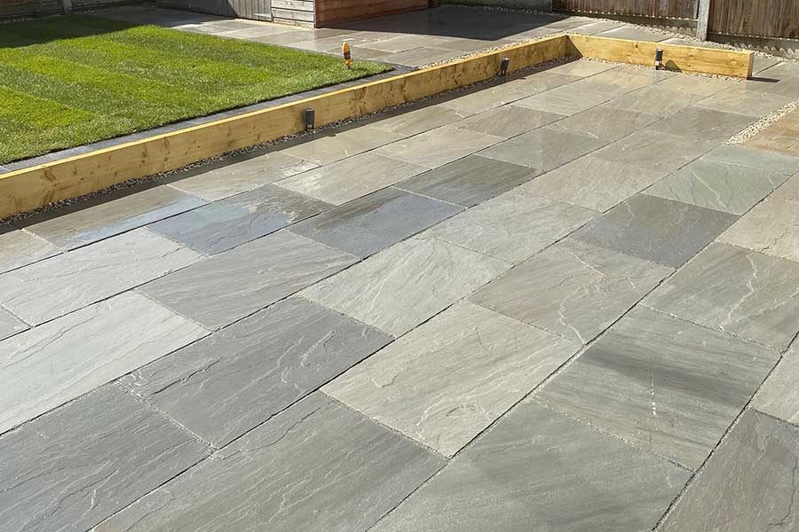 Garden patio featuring Global Stone Castle Grey Indian Sandstone paving